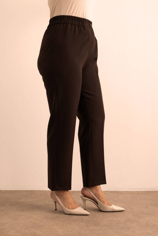 Kahverengi Beli Lastikli Dokuma Pantolon - 3