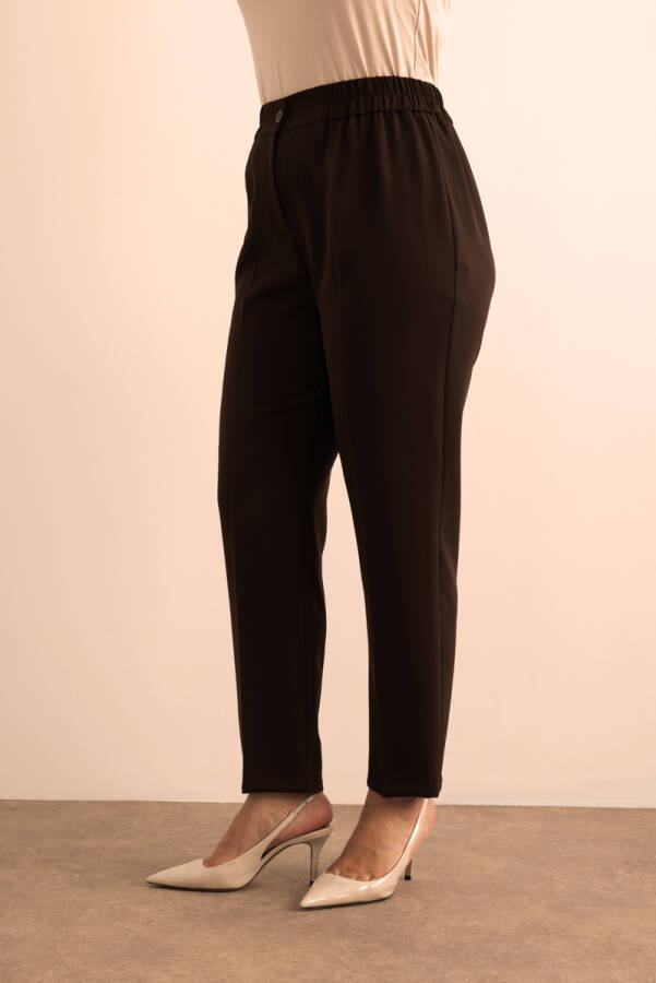 Kahverengi Beli Lastikli Dokuma Pantolon - 4