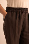 Kahverengi Beli Lastikli Keten Tencel Pantolon - 6