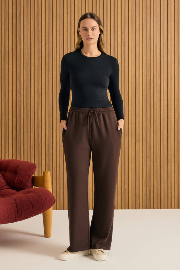 Kahverengi Beli Lastikli Örme Pantolon - Aker (1)