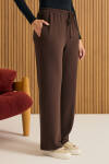Kahverengi Beli Lastikli Örme Pantolon - 5