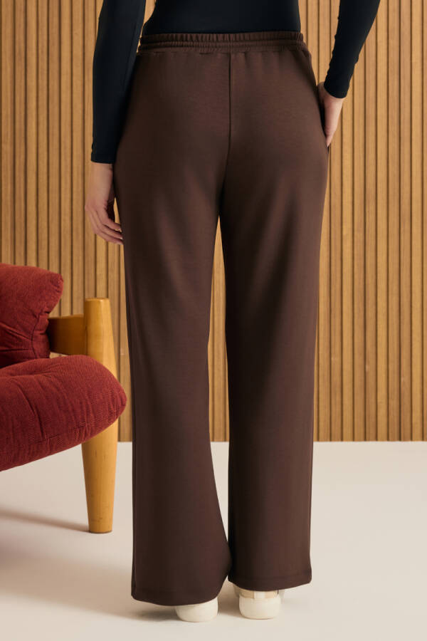 Kahverengi Beli Lastikli Örme Pantolon - 6