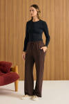 Kahverengi Beli Lastikli Örme Pantolon - 3