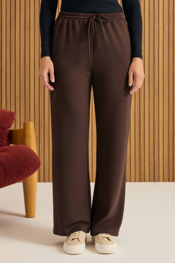 Kahverengi Beli Lastikli Örme Pantolon - 4