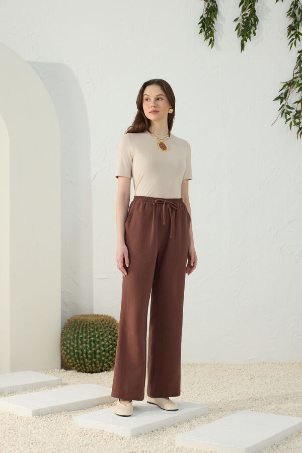 Kahverengi Beli Lastikli Pijama Altı - 4