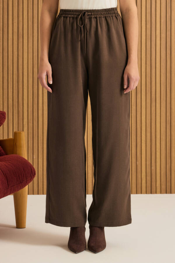 Kahverengi Beli Lastikli Tencel Pantolon - 3