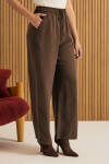 Kahverengi Beli Lastikli Tencel Pantolon - 4
