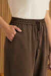 Kahverengi Beli Lastikli Tencel Pantolon - 5