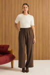 Kahverengi Beli Lastikli Tencel Pantolon - 2