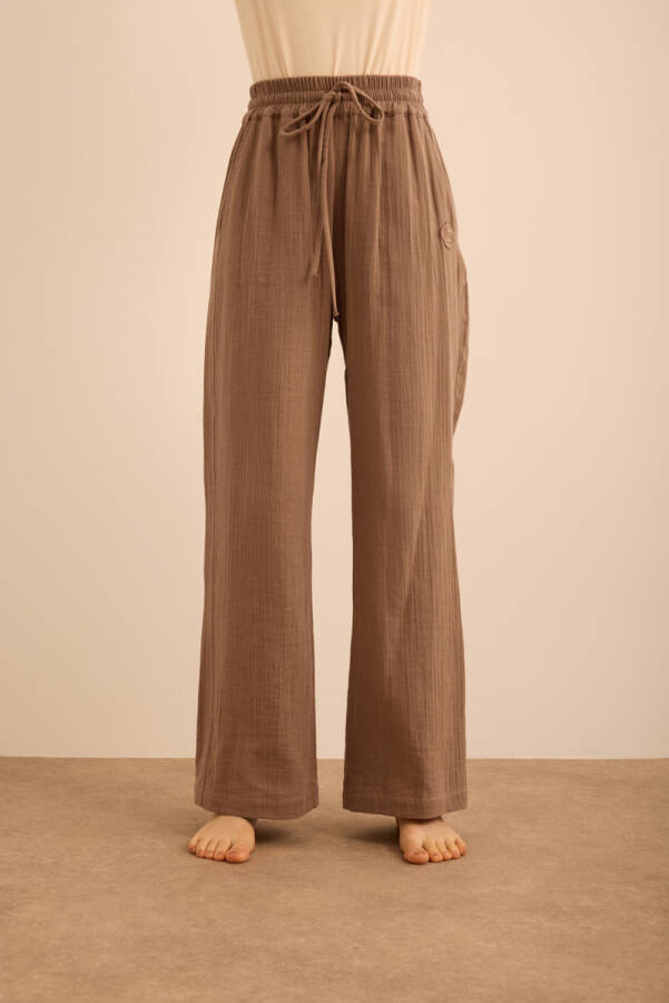 Kahverengi Beli Lastikli Viscon Cotton Pijama Altı - 2