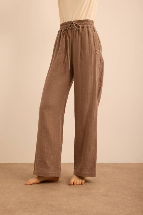 Kahverengi Beli Lastikli Viscon Cotton Pijama Altı - 4