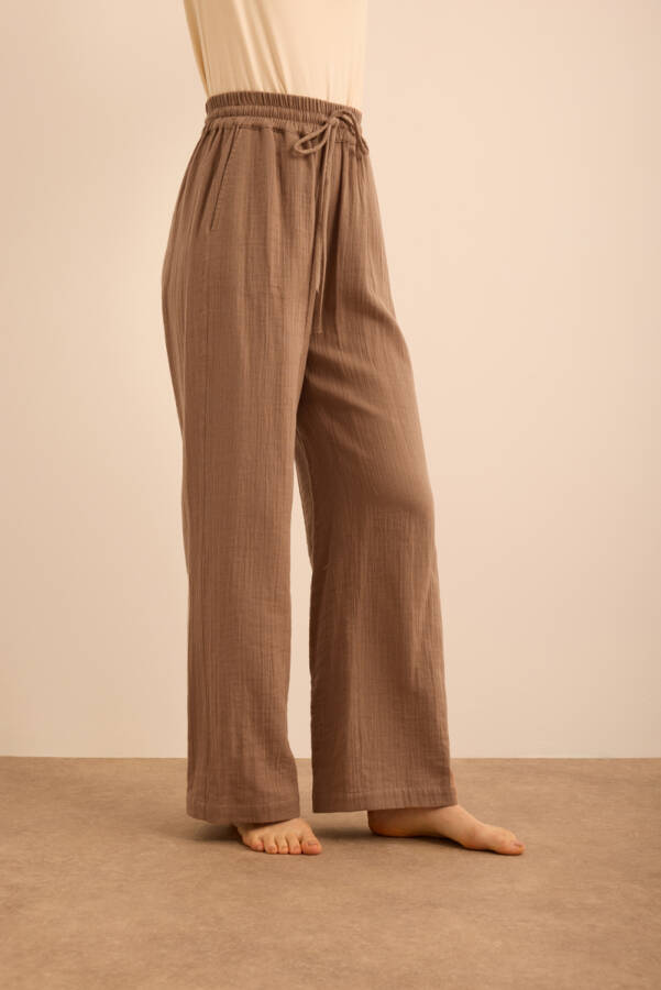 Kahverengi Beli Lastikli Viscon Cotton Pijama Altı - 3