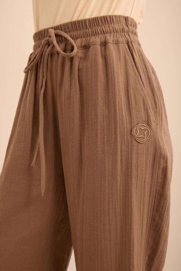 Kahverengi Beli Lastikli Viscon Cotton Pijama Altı - 5