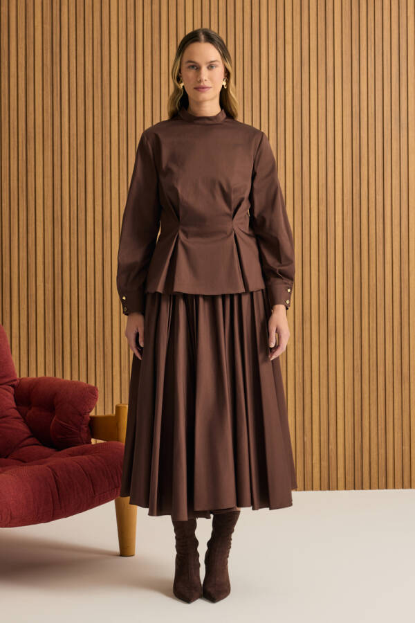 Kahverengi Beli Pili Detaylı Cotton Bluz - 2