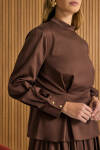 Kahverengi Beli Pili Detaylı Cotton Bluz - 6