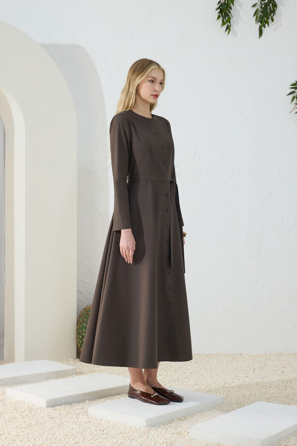 Kahverengi Bisiklet Yaka Elbise - 5