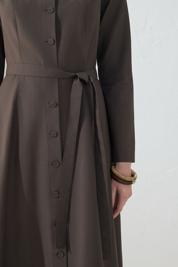 Kahverengi Bisiklet Yaka Elbise - 6