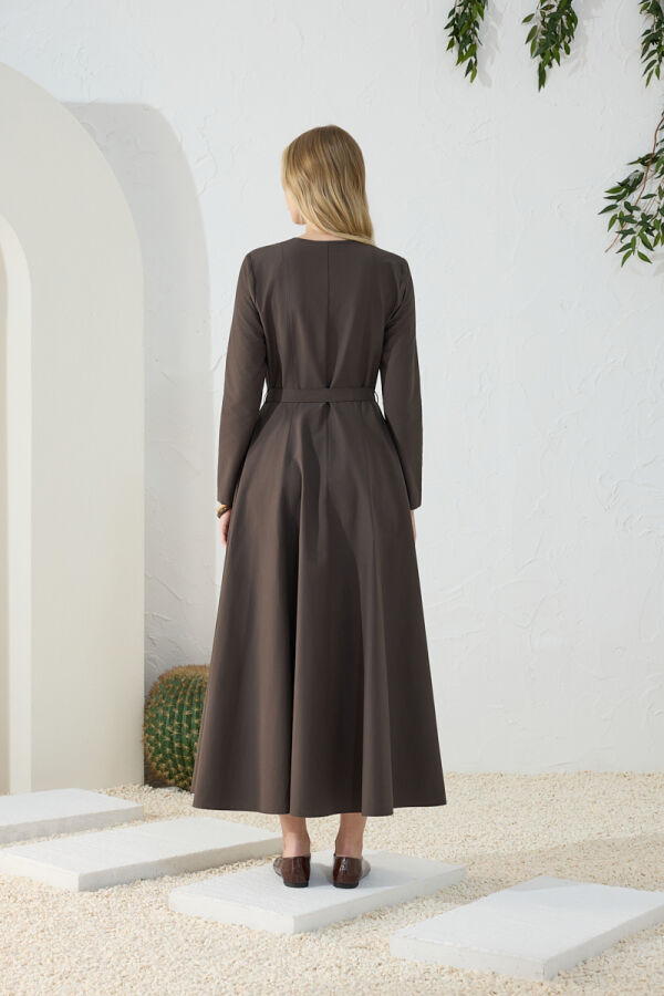 Kahverengi Bisiklet Yaka Elbise - 7