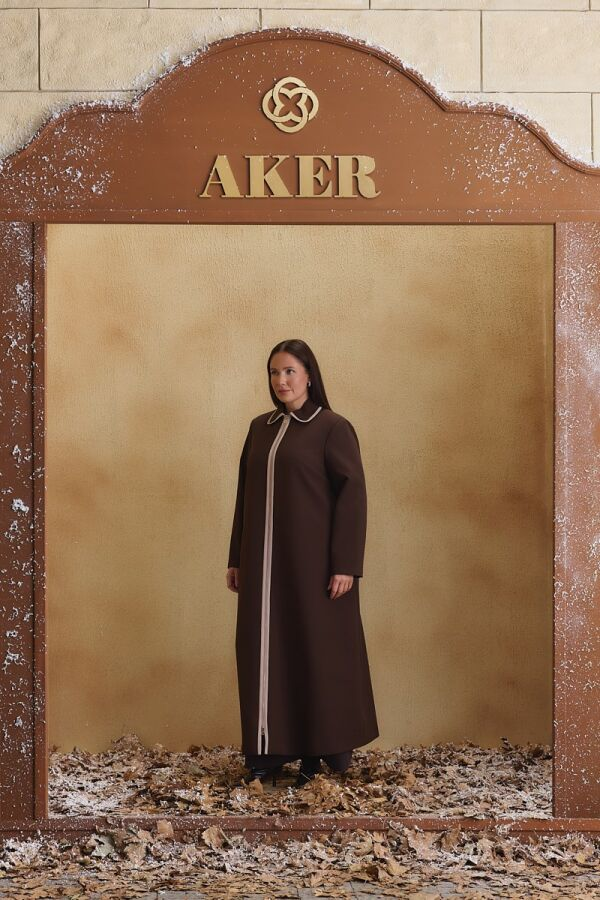 Kahverengi Biye Detaylı Pardösü - Aker