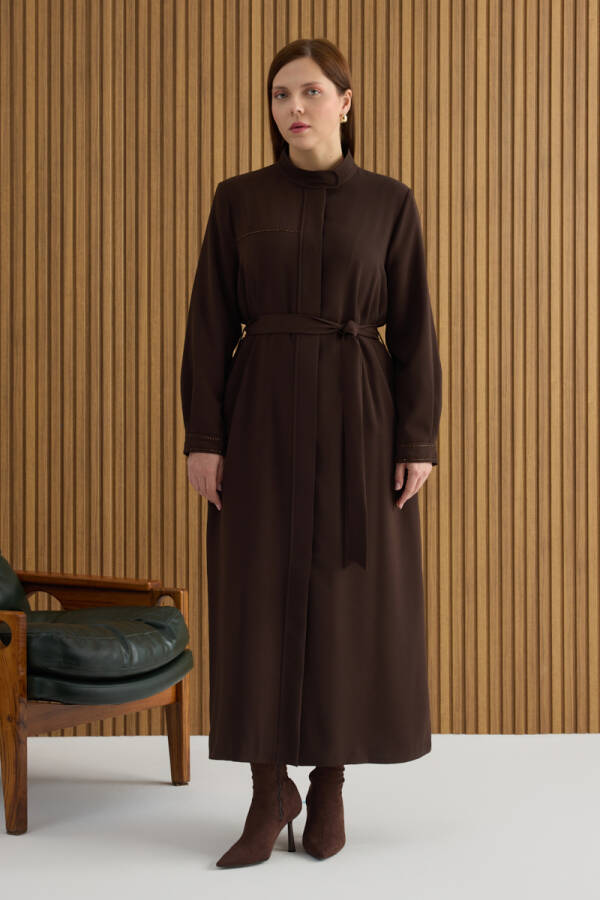 Kahverengi Boncuk İşleme Detaylı Ferace - Aker (1)