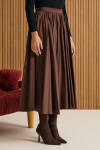 Kahverengi Büzgülü Kloş Cotton Etek - 5