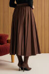 Kahverengi Büzgülü Kloş Cotton Etek - 6