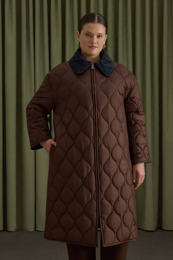 Kahverengi Çift Taraflı Kullanım Özellikli Kapitone Mont - Aker