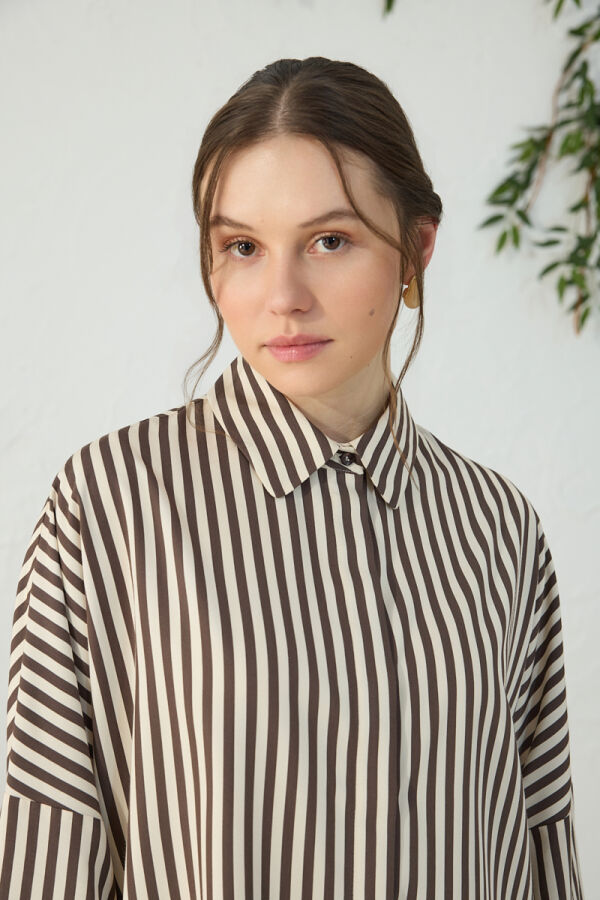 Kahverengi Çizgili Bluz - 5
