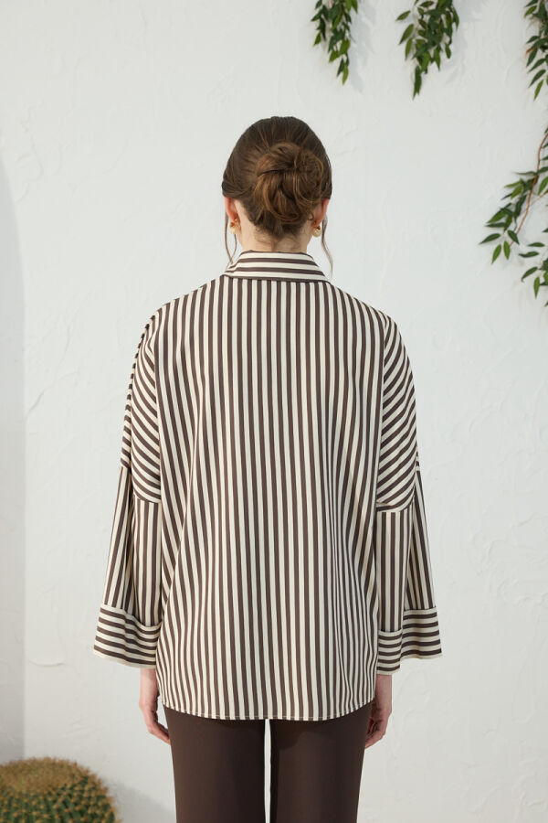 Kahverengi Çizgili Bluz - 7