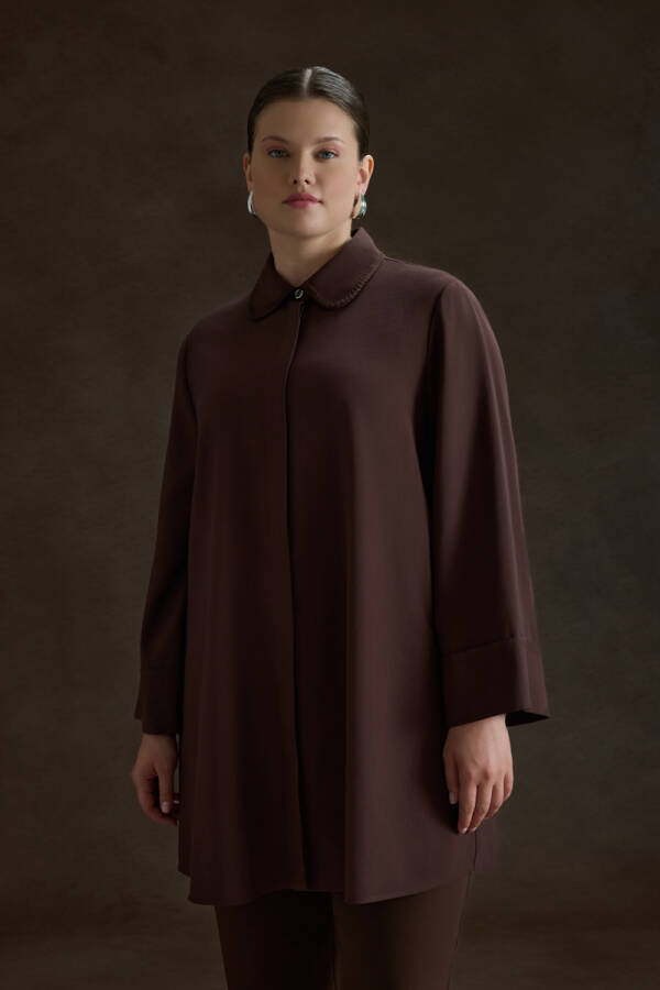 Kahverengi Çoban Dikişli Modal Tunik - Aker