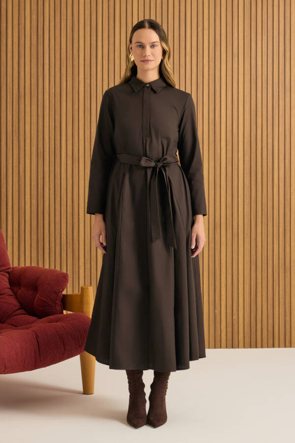 Kahverengi Cotton Elbise - 4
