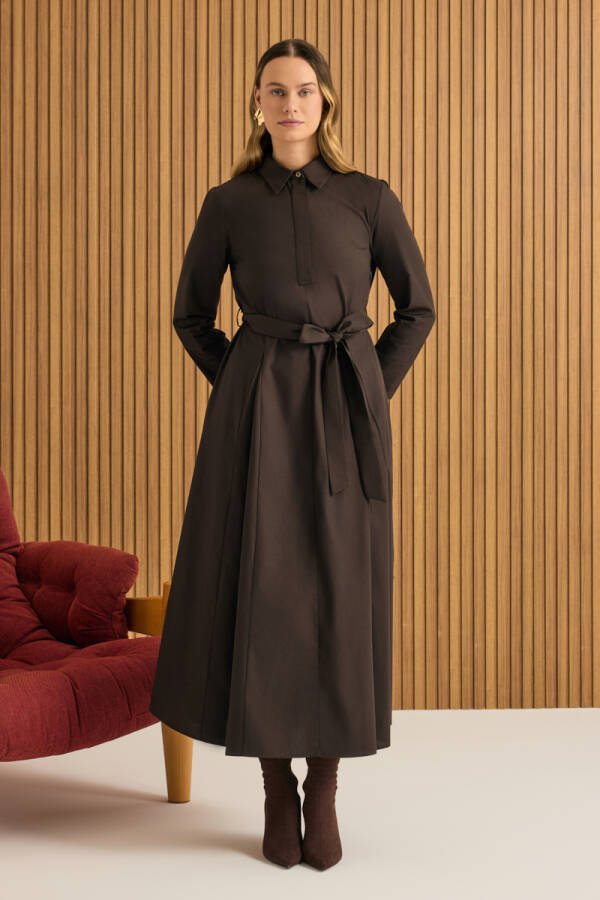 Kahverengi Cotton Elbise - 5