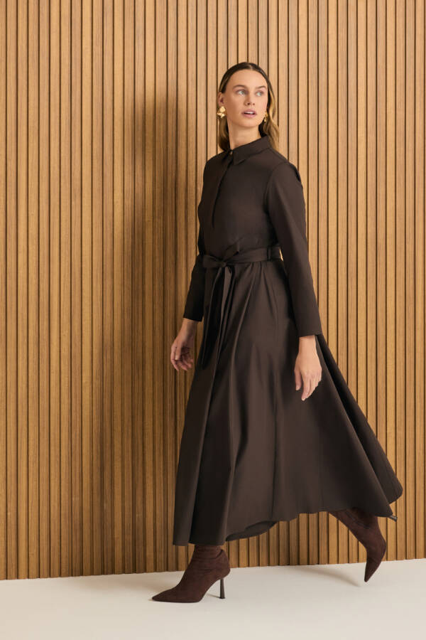 Kahverengi Cotton Elbise - 1