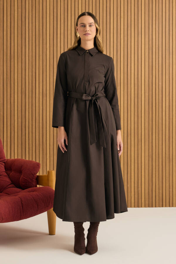 Kahverengi Cotton Elbise - 2