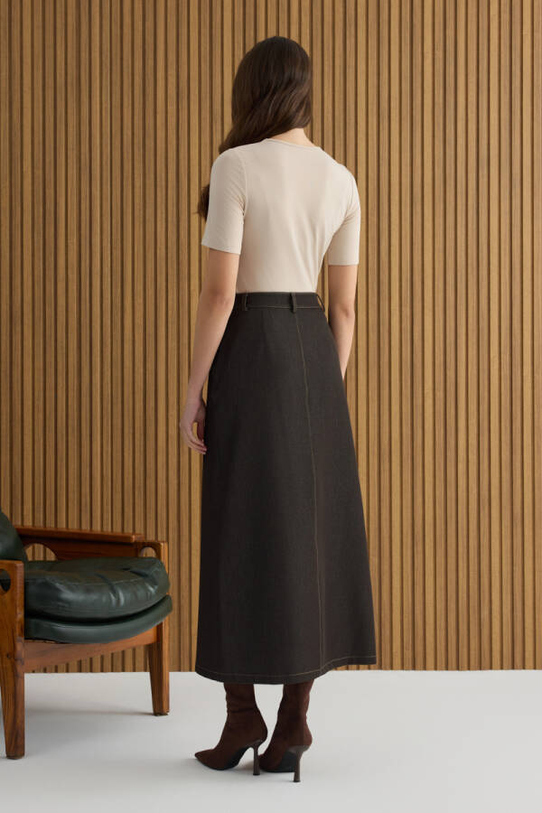 Kahverengi Denim Görünümlü Etek - 6