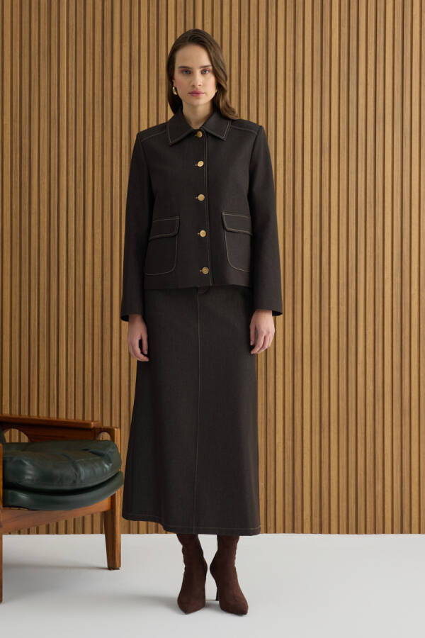 Kahverengi Denim Görünümlü Kısa Ceket - Aker (1)