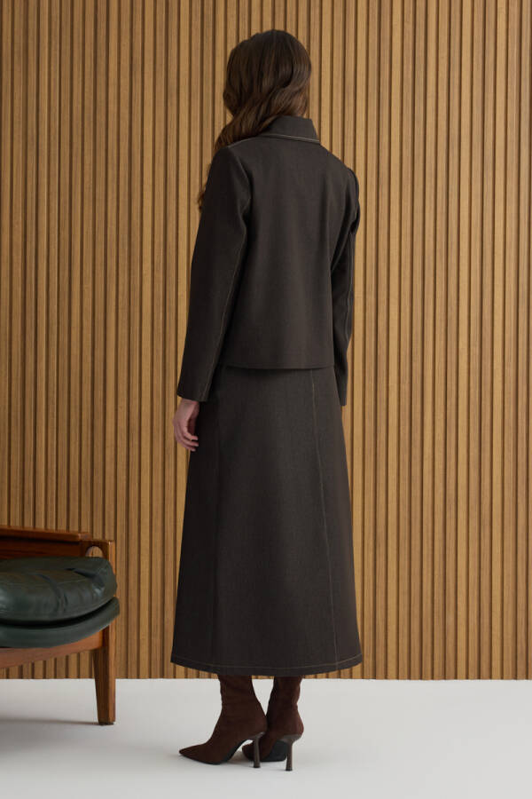 Kahverengi Denim Görünümlü Kısa Ceket - 7