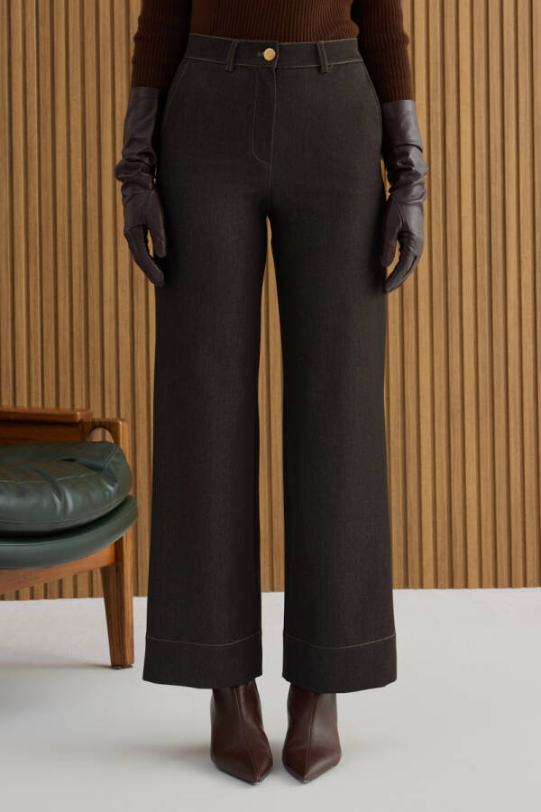 Kahverengi Denim Görünümlü Pantolon - 3