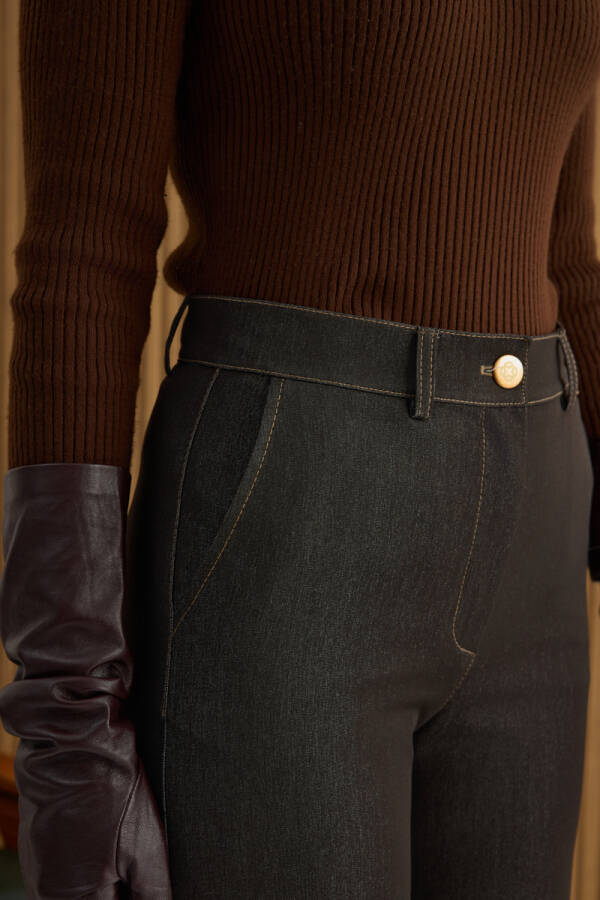 Kahverengi Denim Görünümlü Pantolon - 5