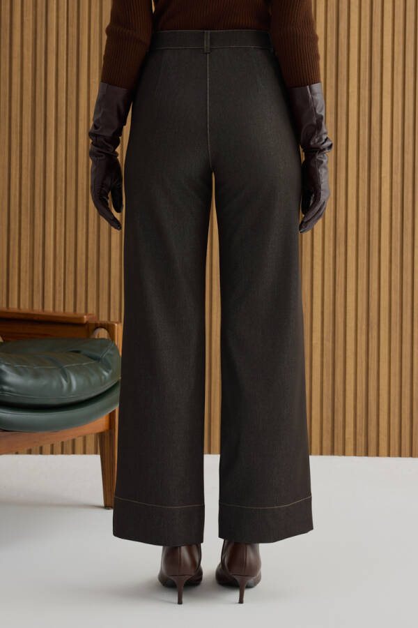 Kahverengi Denim Görünümlü Pantolon - 5