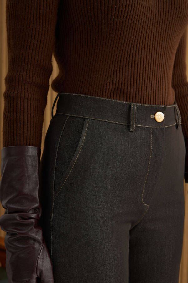Kahverengi Denim Görünümlü Pantolon - 4