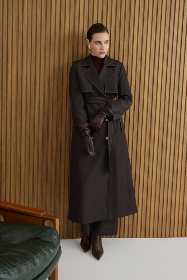 Kahverengi Denim Görünümlü Trençkot - Aker