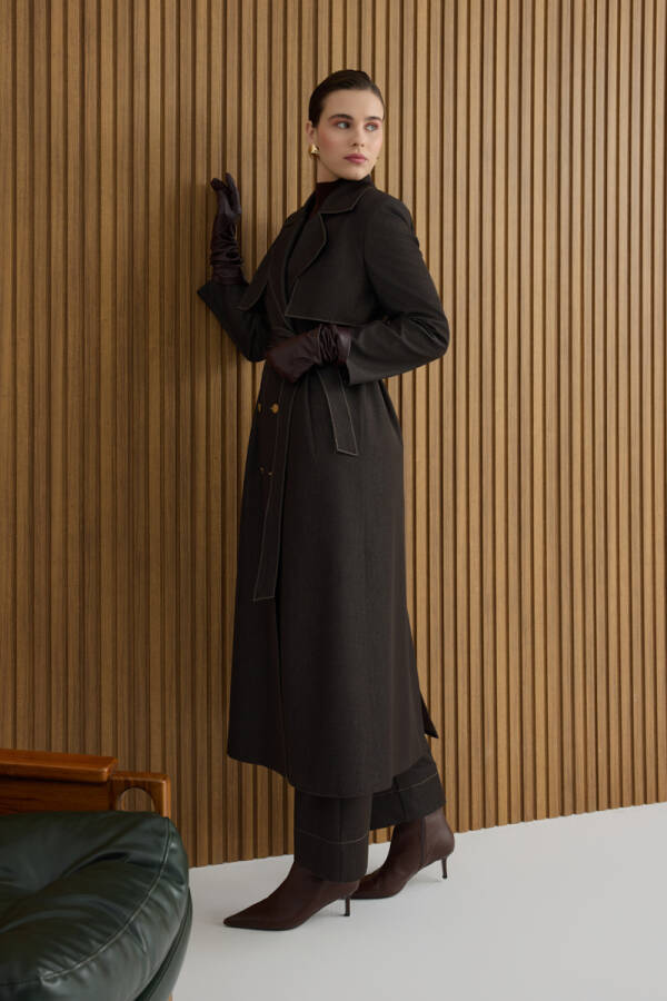 Kahverengi Denim Görünümlü Trençkot - 4