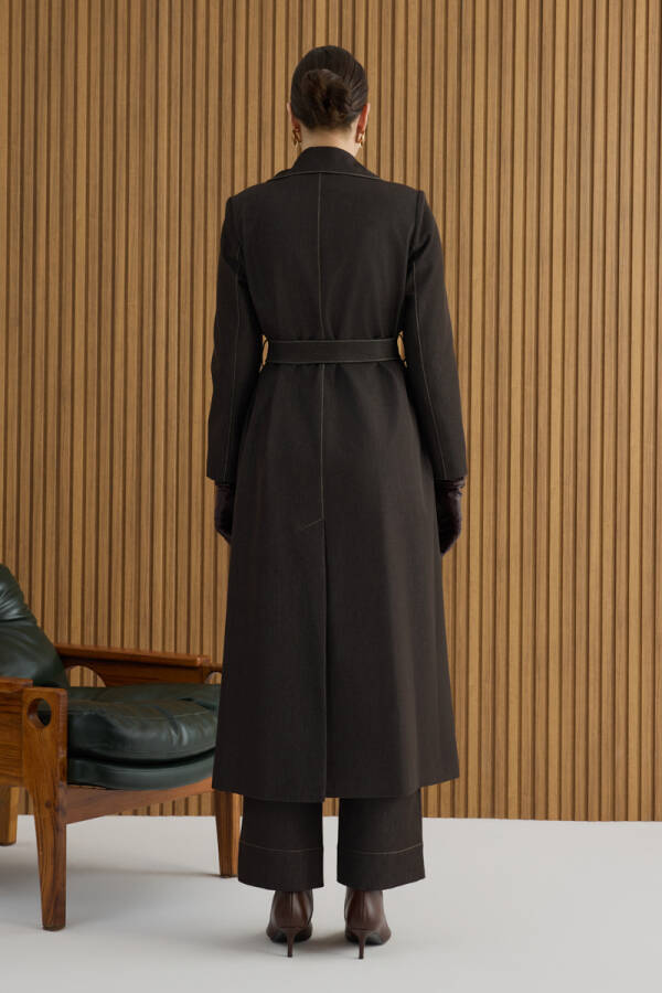 Kahverengi Denim Görünümlü Trençkot - 7