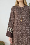 Kahverengi Desenli Bisiklet Yaka Elbise - 6