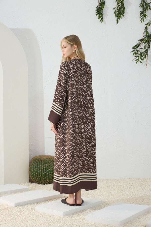 Kahverengi Desenli Bisiklet Yaka Elbise - 7