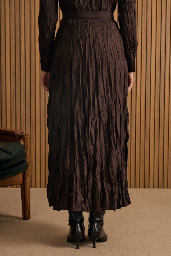 Kahverengi Kraşlı Cotton Etek - 5