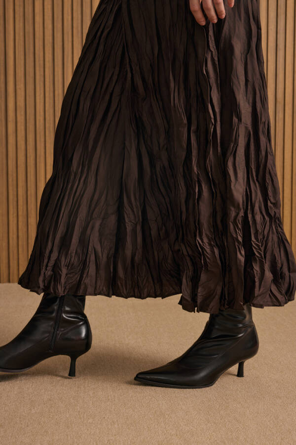 Kahverengi Kraşlı Cotton Etek - 4