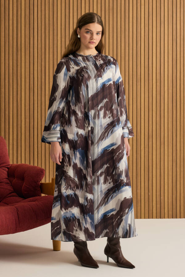 Kahverengi Desenli Elbise - Aker (1)