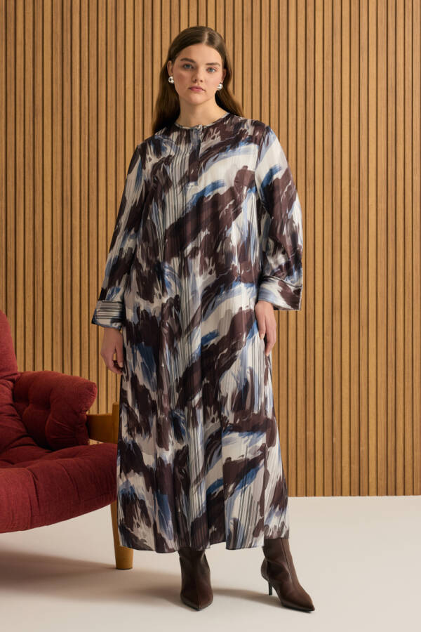 Kahverengi Desenli Elbise - Aker